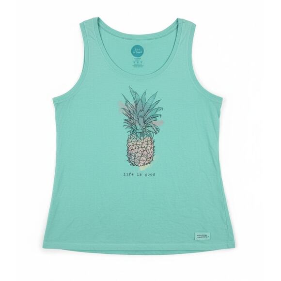 Life is Good Women M Tropical Coastal Nautical Resortwear Pineapple Graphic Tank - Picture 1 of 8